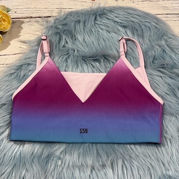 Splits59 Ombre Blue Pink V-neck Sports Bra - Picture 3 of 6